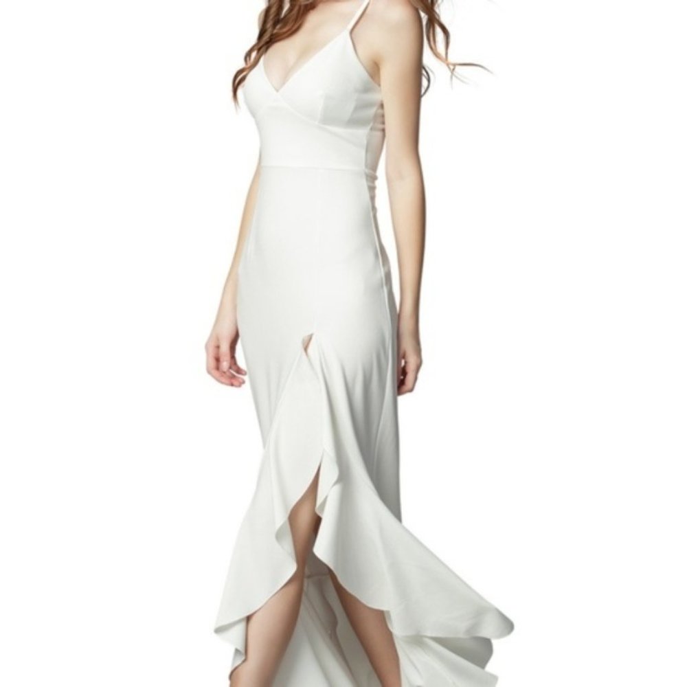 Miusol V-neck Ruffle Backless Maxi Dress